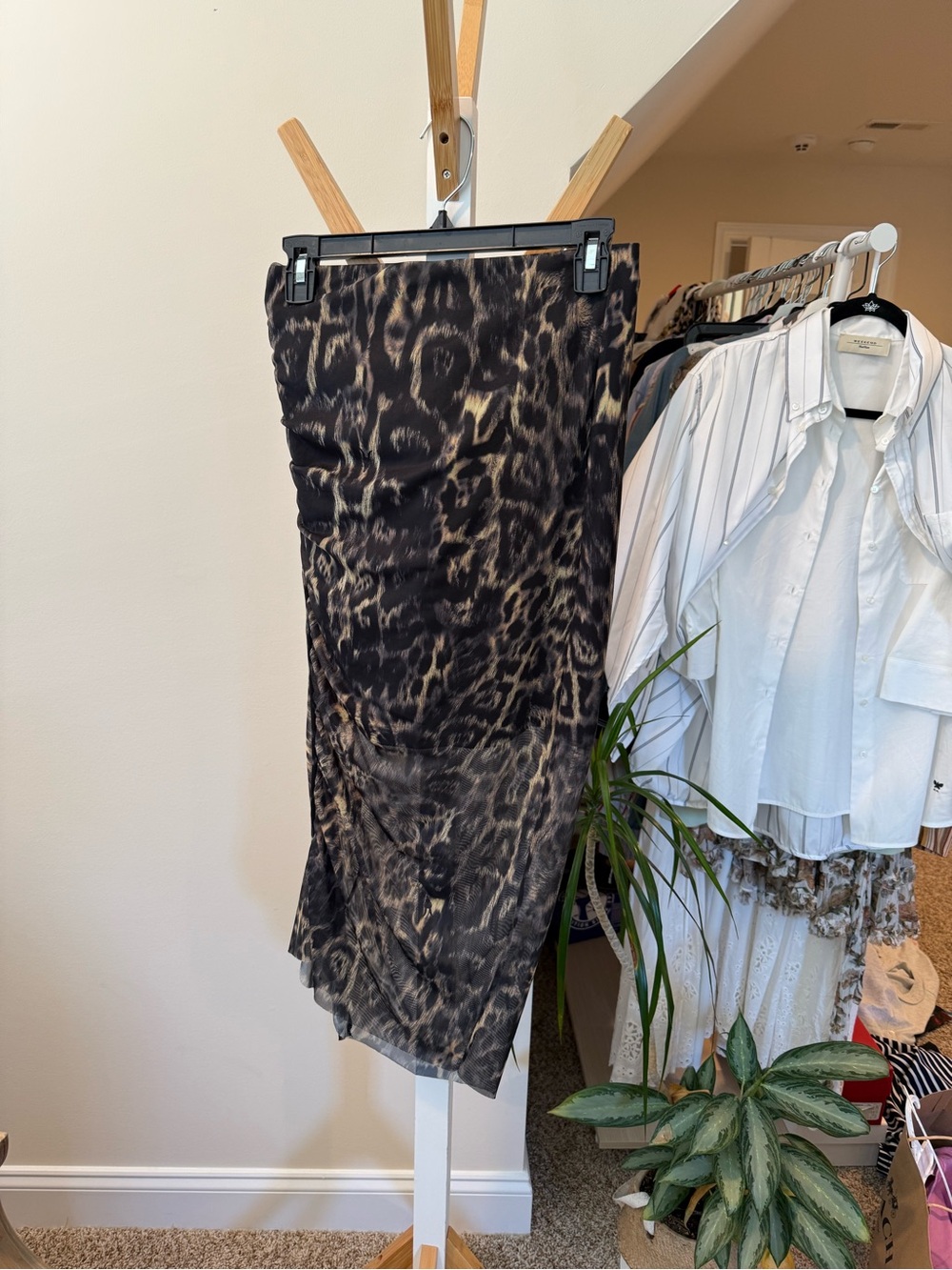 All Saints Leopard Print Midi Skirt - Black/Taupe